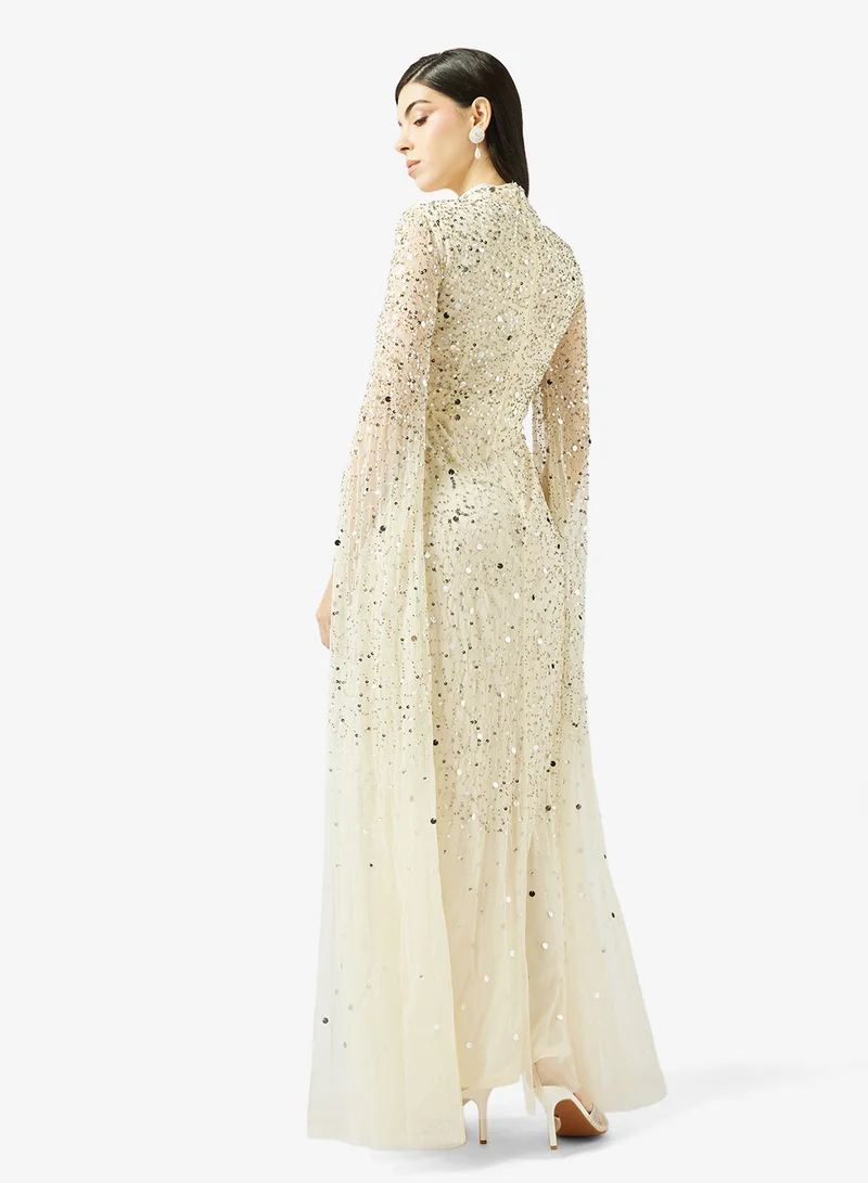 Amelia Rose Cape Sleeve Side Slit Dress